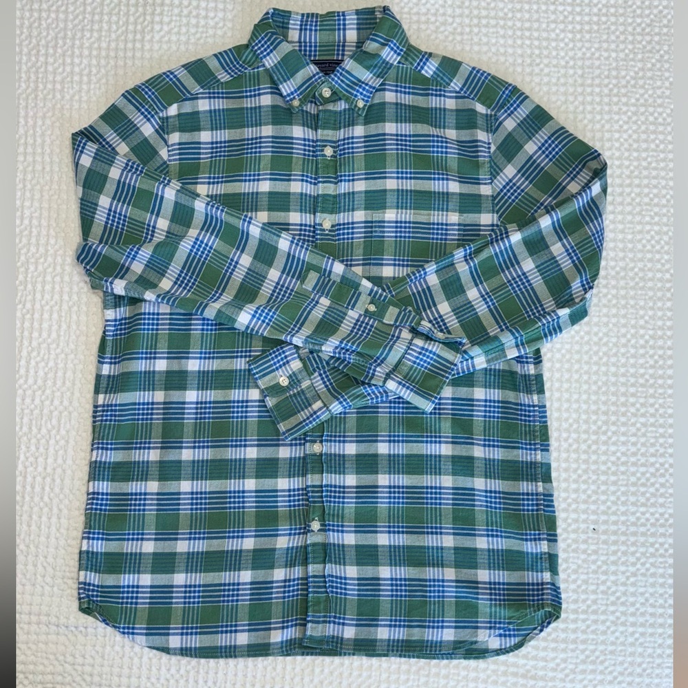 Vineyard Vines Island Twill Button-Down WORN ONCE Green Plaid, Men’s Medium